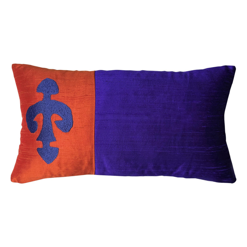 Uretkenlik sembolu elibelinde motifli turuncu mor kirlent_Orange purple cushion with hands on hips motif denoting productivity