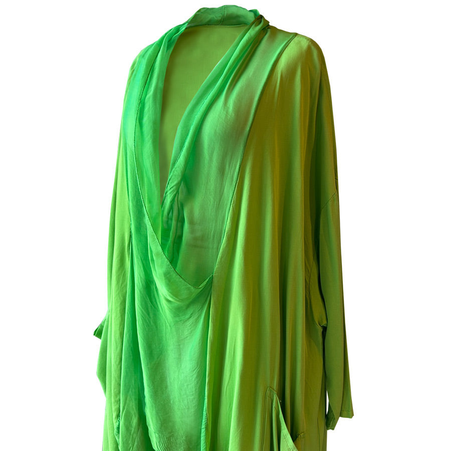 Uzun kollu fistik yesili ipek tunik_Long sleeved lime green tunic