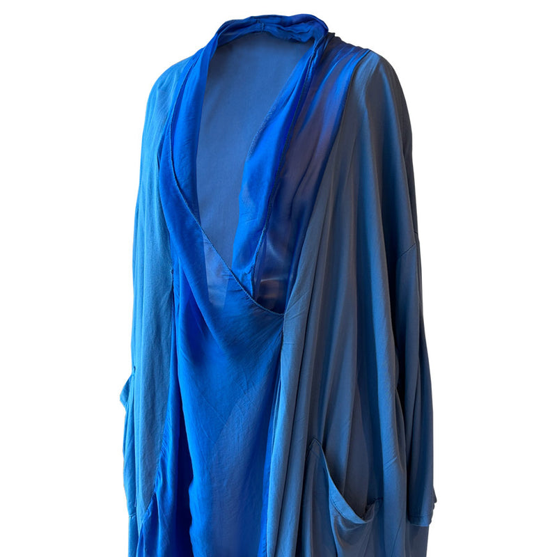 Uzun kollu gece mavisi ipek Atolye 11 tunik_Long sleeved cobalt blue tunic