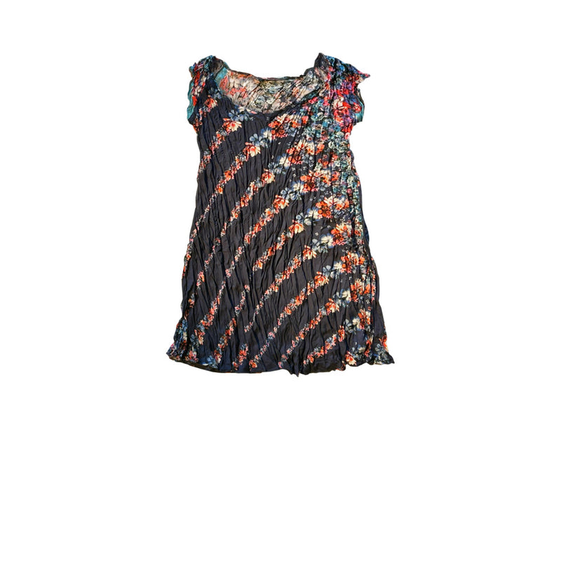 Verev desenli lacivert mavi kirmizi cicekli kolsuz tunik_Bias patterned blue navy blue red sleeveless tunic