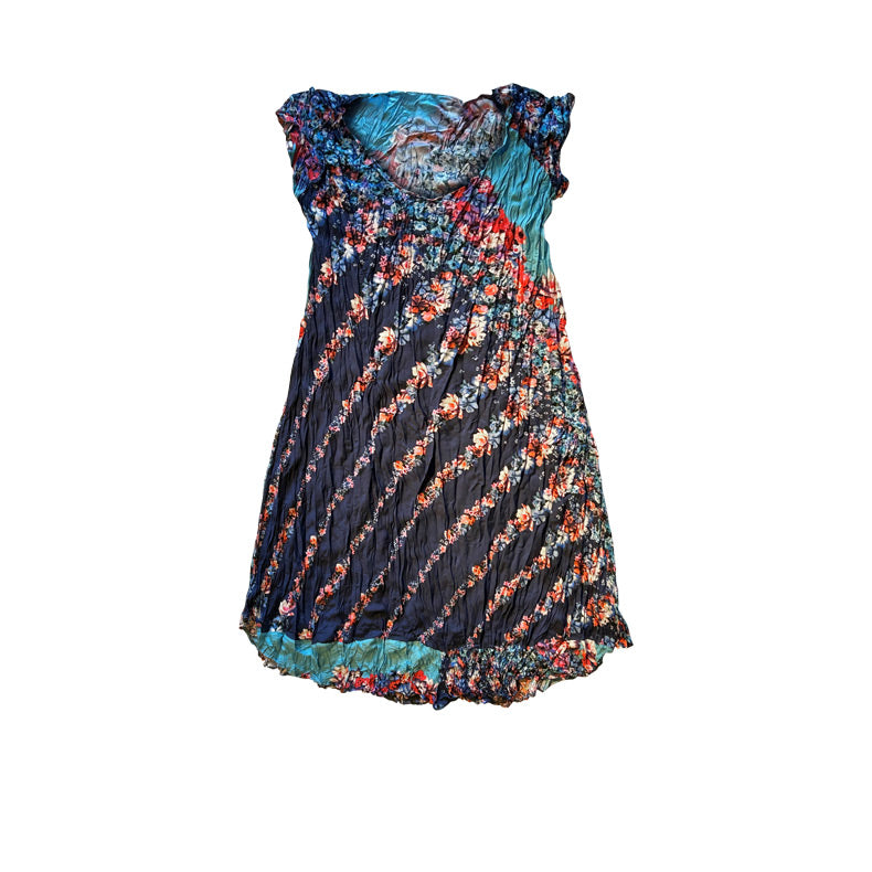 Verev desenli lacivert mavi kirmizi kolsuz elbise_Bias patterned blue navy blue red sleeveless dress