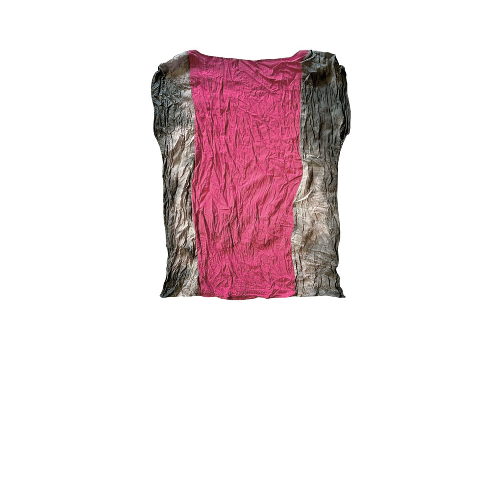 Yanlari degrade gri cingene pembesi kolsuz bluz_Sleeveless magenta blouse with gradient gray sides