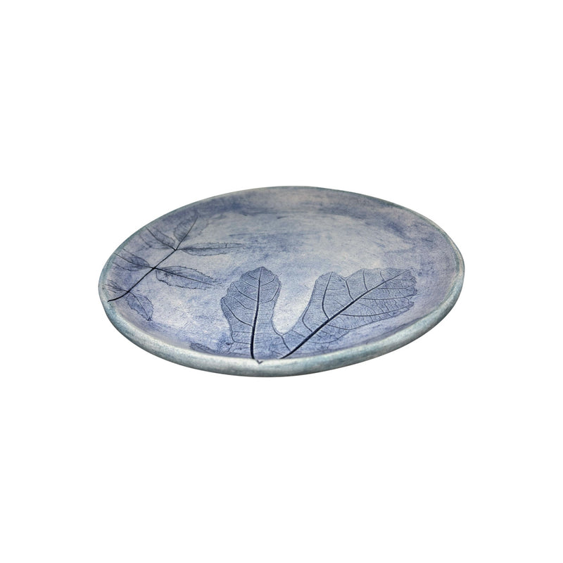 Yaprak desenli seramik mavi pasta tabagi_Blue ceramic bread and butter plate