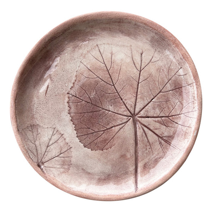 Yaprak desenli somon rengi seramik pasta tabagi_Salmon color ceramic plate with leaf pattern