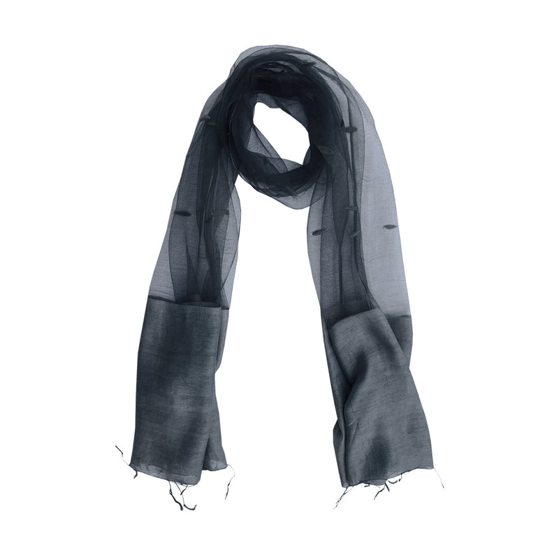Yari seffaf duman rengi ipek fular_Steel gray semi transparent silk scarf
