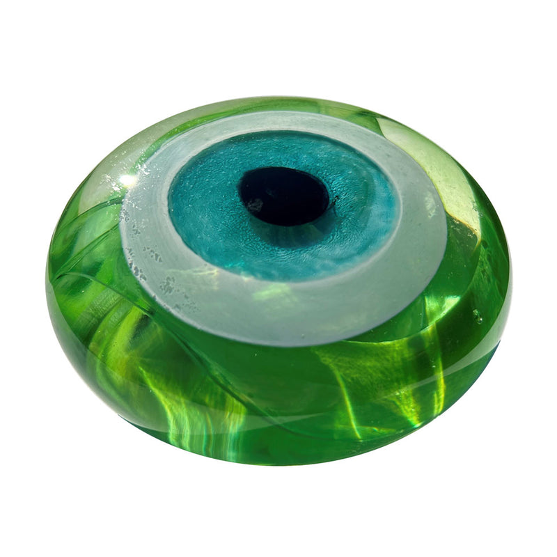 Yesil ici beyazli ev ve ofis aksesuari goz nazar agirlik_Green evil eye paper weight_perles des bosen blicks_z