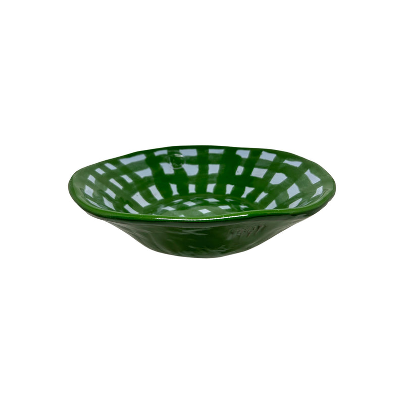 Yesil karolaj desenli acik mavi seramik kase_Light blue ceramic bowl with green grid pattern