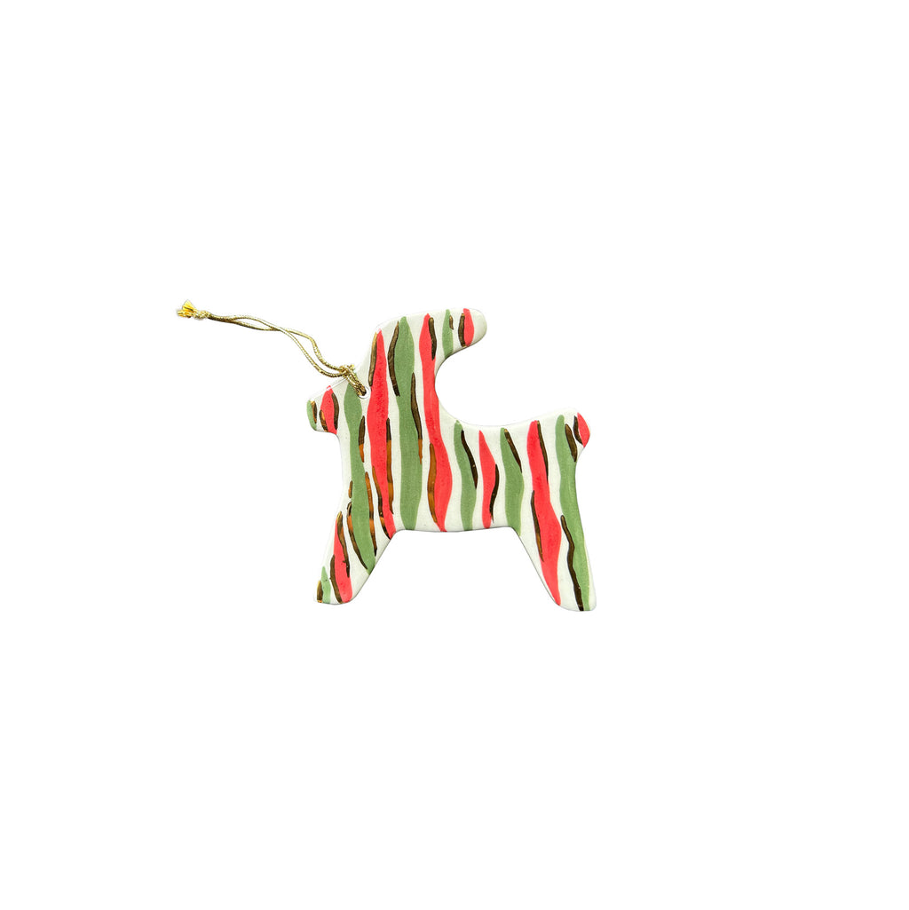 Yesil kirmizi cizgili seramik at yilbasi susu_Red and green striped ceramic christmas horse ornament