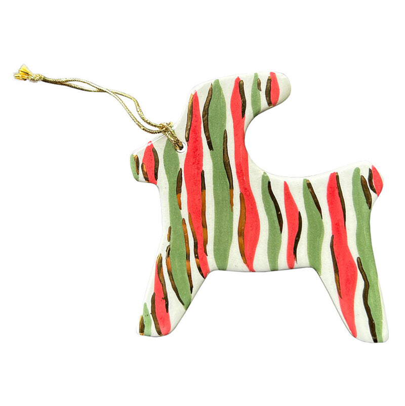 Yesil kirmizi cizgili seramik at yilbasi susu_Red and green striped ceramic christmas horse ornament