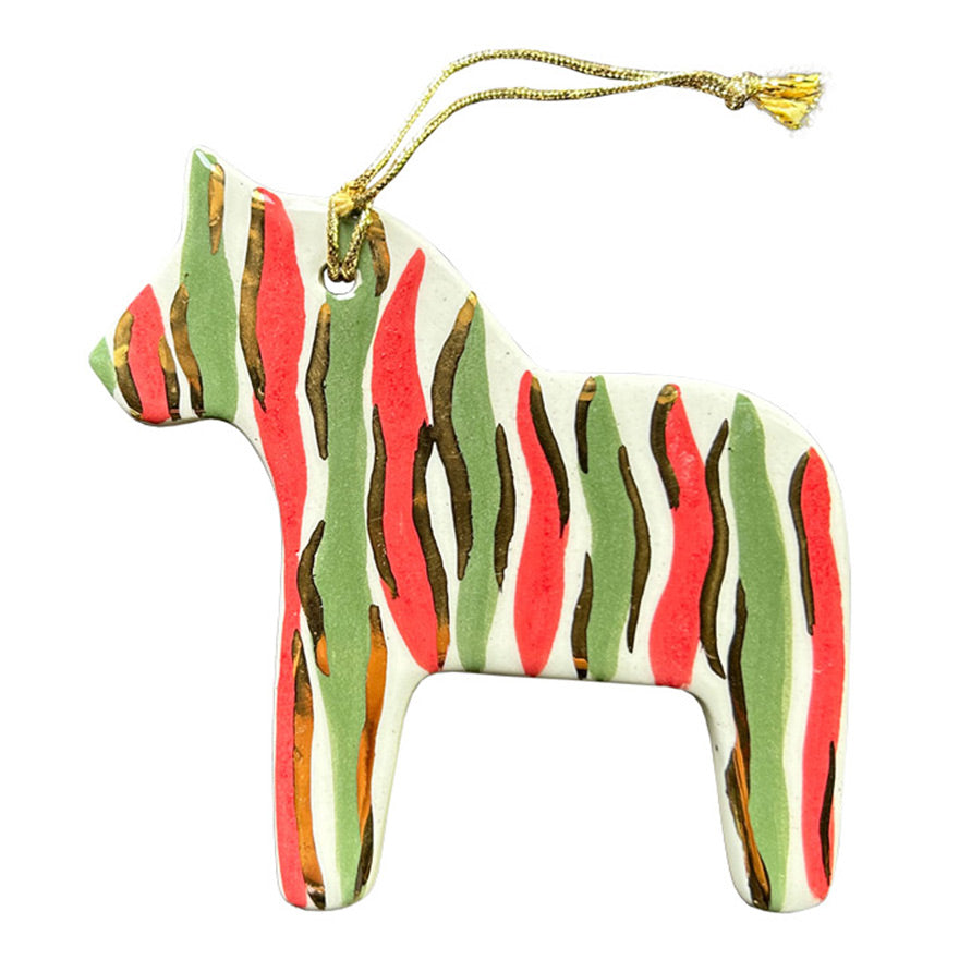 Yesil kirmizi cizgili seramik geyik yilbasi susu_Red and green striped ceramic christmas deer ornament