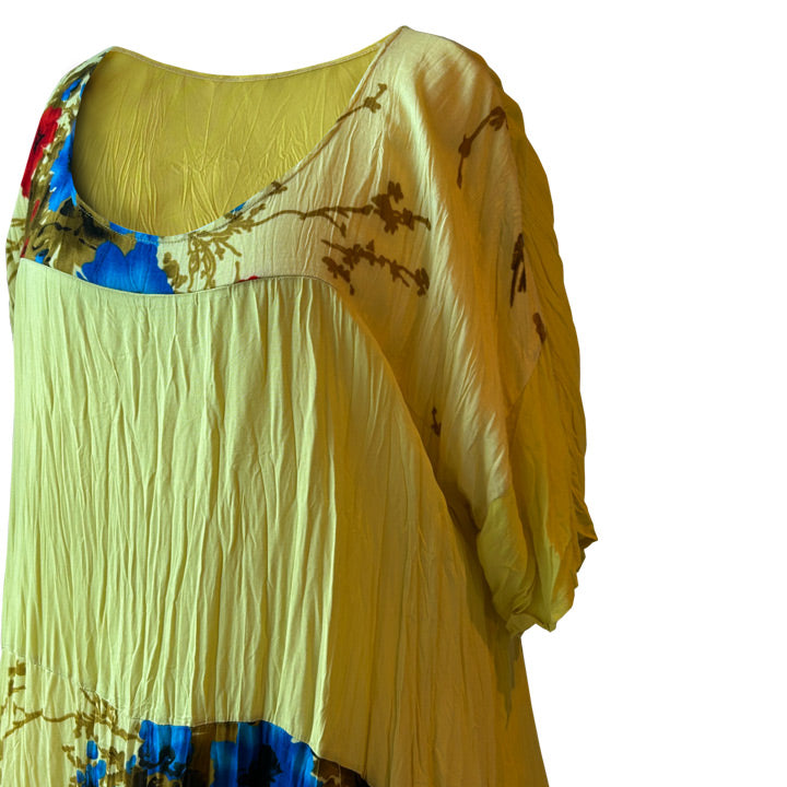 Yuvarlak yakali kisa kollu sari Atolye 11 elbise_Short sleeved yellow dress