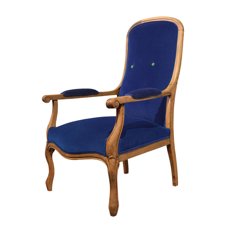 Ahsap iskeletli kobalt mavi kadife koltuk_Wooden framed cobalt blue velvet armchair_sessel_fauteuil