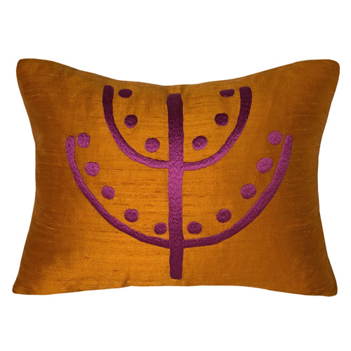 Bakir rengi ipek uzerine bordo nakisli dekoratif yastik_Decorative pillow case with burgundy colored embroidery
