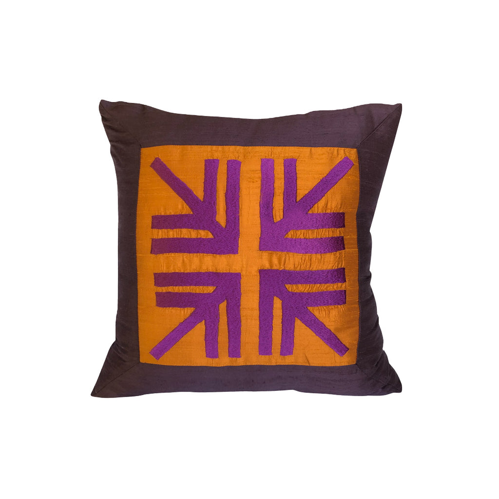 Bakir ve mor tonlarinda ipek santuk uzerine mor nakisli ipek yastik_Purple color embroidered slubbed silk pillow in copper and purple colors