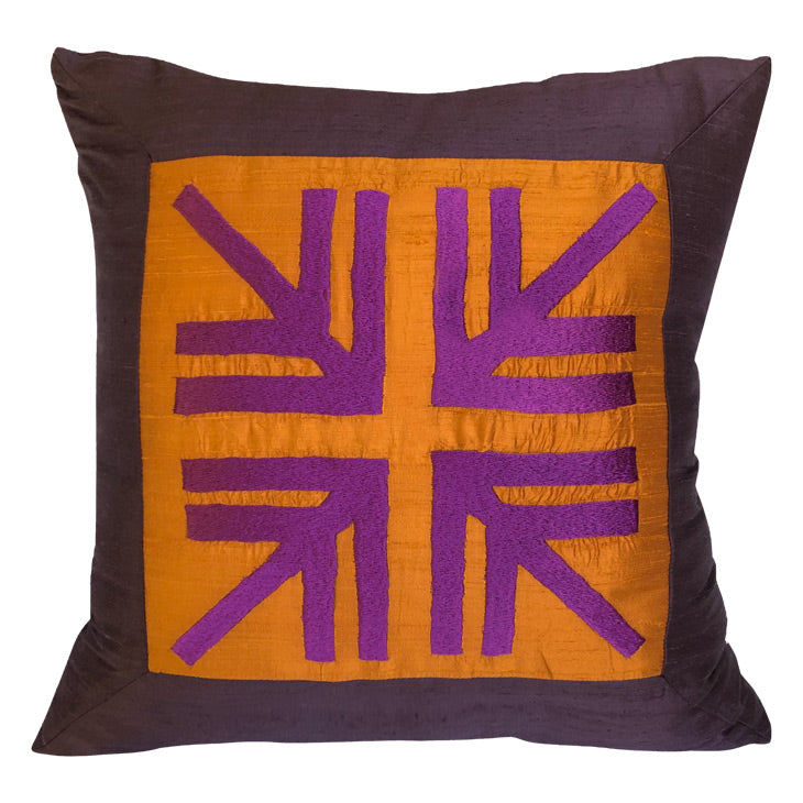 Bakir ve mor tonlarinda ipek santuk uzerine mor nakisli ipek yastik_Purple color embroidered slubbed silk pillow in copper and purple colors