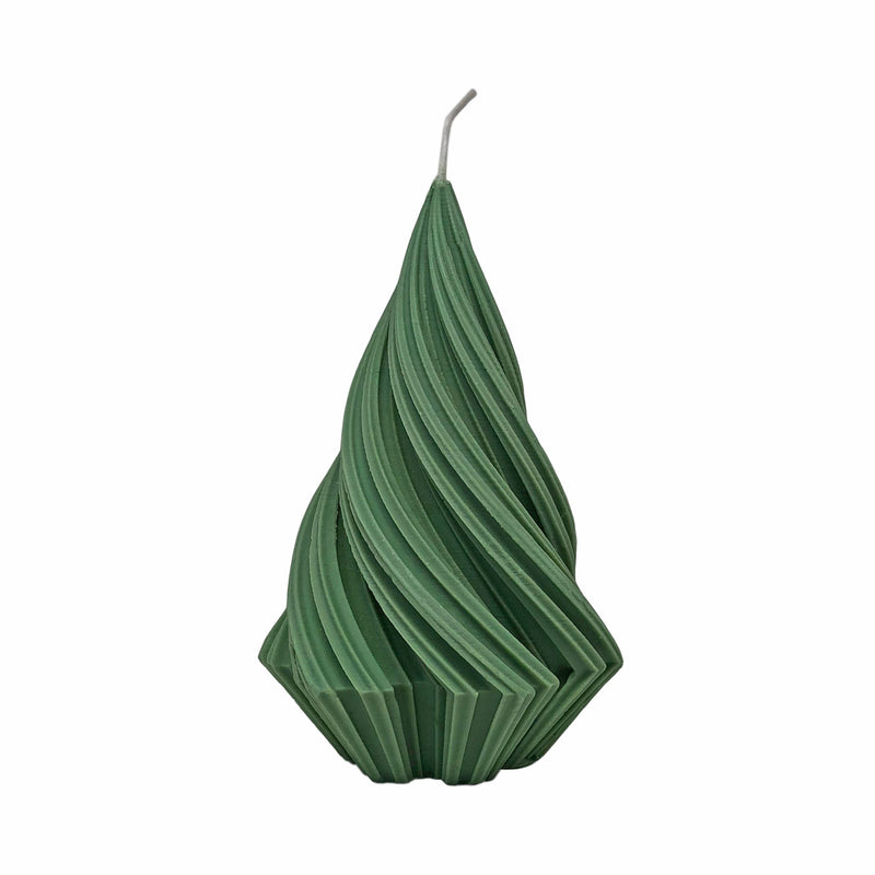 Burgulu cam agaci seklinde yesil mum_Twisted pine tree shaped green candle