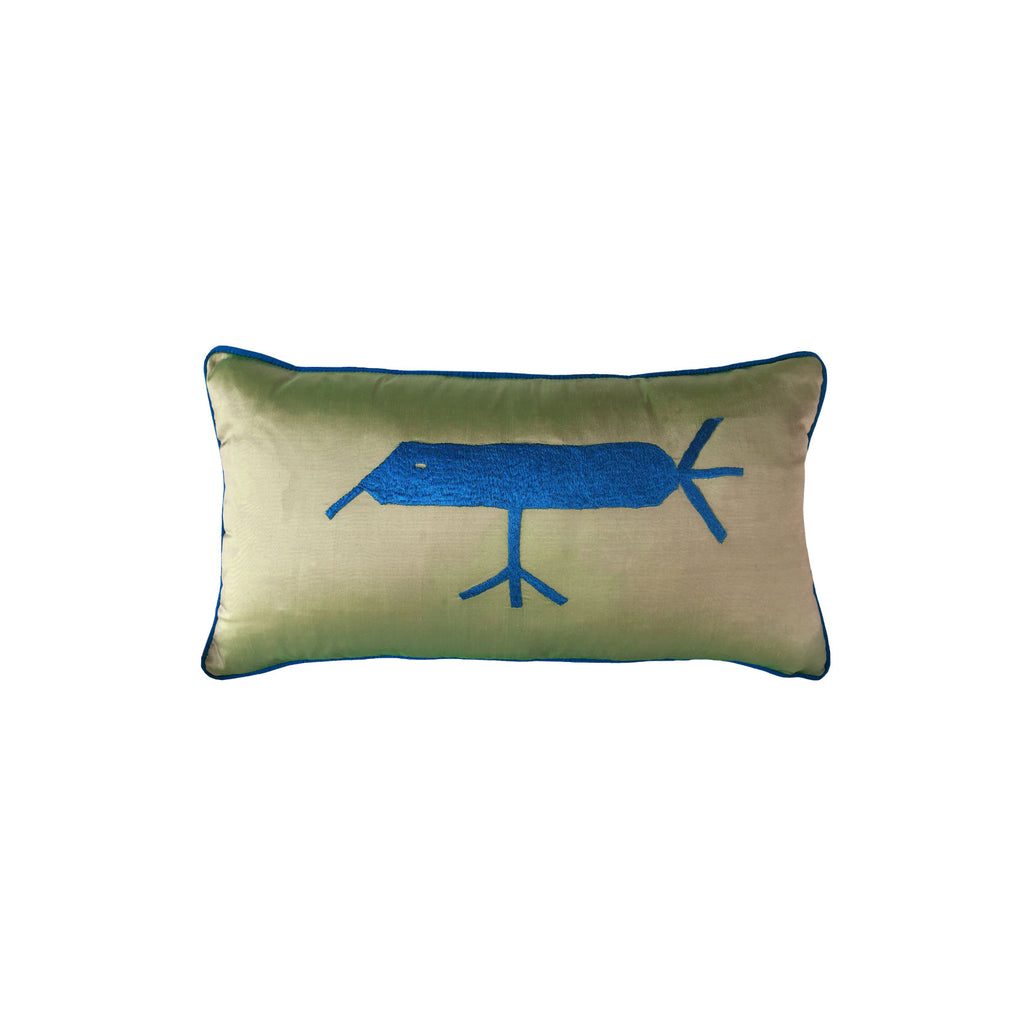 Gokyuzunun kutsal hayvani kus motifi islemeli ipek kirlent_Silk cushion with bird motif the sacred animal of the sky