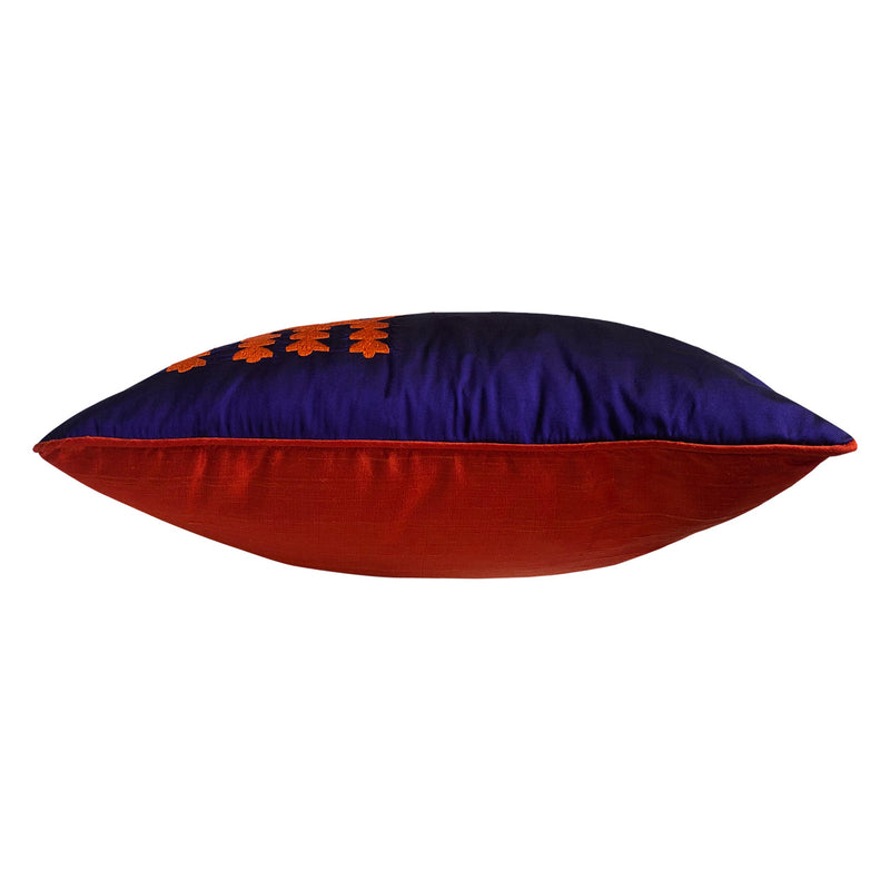 Koyu mor ve koyu turuncu Anadolu Motifli ipek kirlent_Dark purple and vermillion orange silk cushion with Anatolian Motif