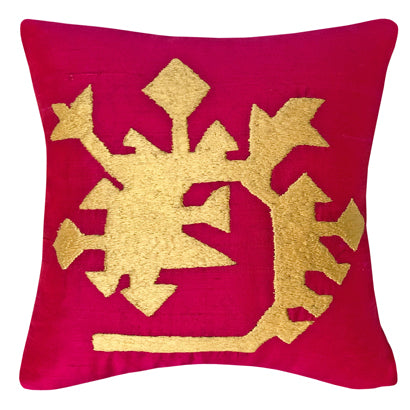Pembe ustune acik sari yilan ejder motifi nakisli kucuk ipek kirlent_Pink small silk pillow case with pale yellow serpent dragon motif