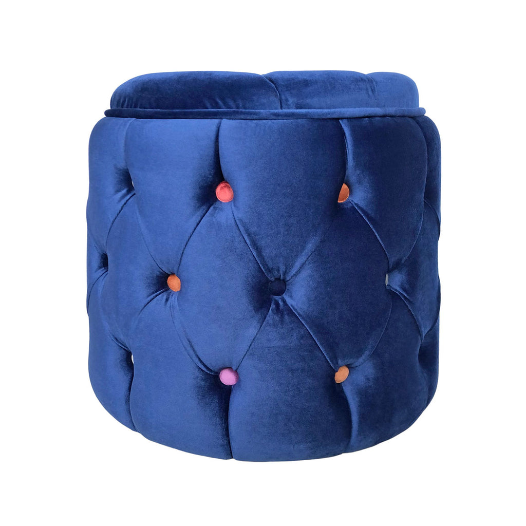 Renkli dugmeli gece mavisi kadife puf_Colorful buttoned cobalt blue pouf