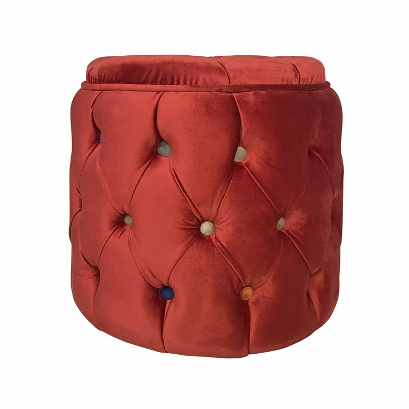 Renkli dugmeli kirmizi kadife puf_Colorful buttoned red pouf