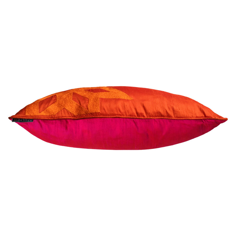 Turuncu ve cingene pembesi nakisli ipek kirlent_Orange and magenta silk throw pillow with embroidery_kissen